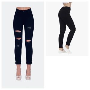 black distressed high waist skinny jeans